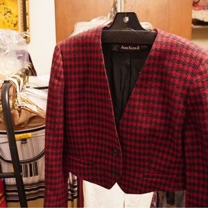 Anne Klein Red and Black Houndstooth Blazer
